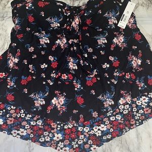 Strapless baby doll top with flowers